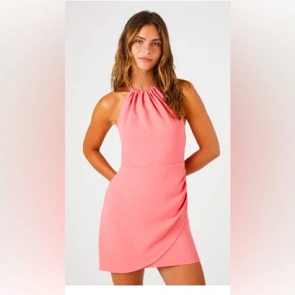 Forever 21 | Dresses | Faux Wrap Halter Mini Dress Color Rose | Poshmark
